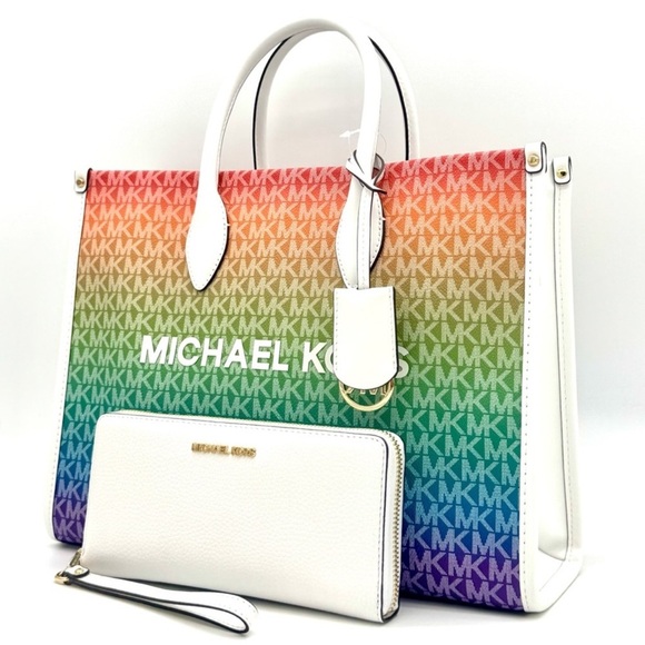 Michael Kors Mirella Medium Logo Tote Bag & Matching Continental Wallet Rainbow - Picture 2 of 12